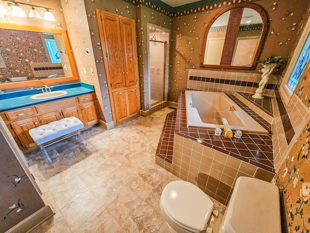 4623 Lebanon Rd, Murfreesboro, TN 37129 - full bath featuring a shower stall, a whirlpool tub, wallpapered walls, and vanity