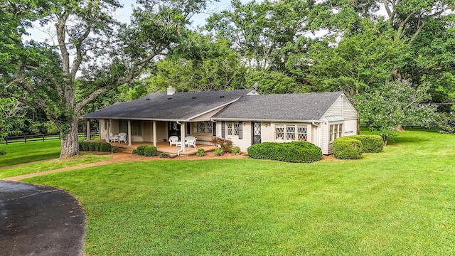 4623 Lebanon Rd, Murfreesboro, TN 37129 - ranch-style home with a patio area, a shingled roof, and a chimney