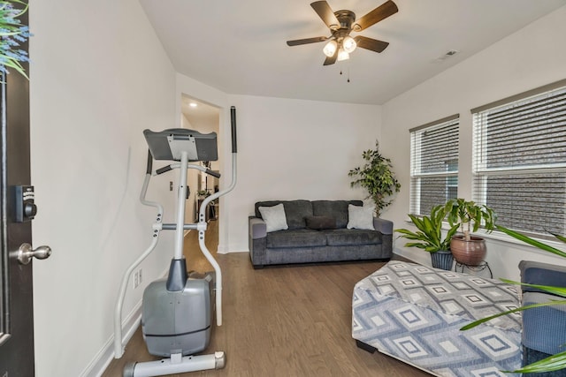 2326 Laurelstone Dr, Murfreesboro, TN 37130 - exercise room featuring a ceiling fan and wood finished floors