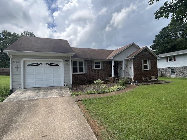 217 Millcreek Dr, Loretto, TN 38469 - single story home featuring concrete driveway, a front lawn, an attached garage, brick siding, and a shingled roof