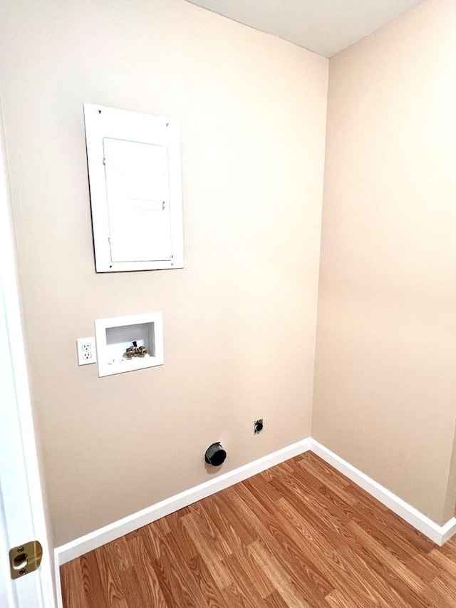 210 Roney Dr, Hopkinsville, KY 42240 - laundry area featuring hookup for a washing machine, wood finished floors, and electric panel