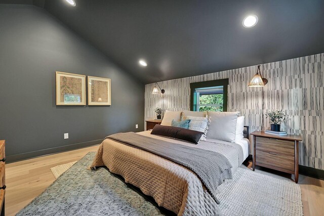 8014 Shoals Branch Rd, Primm Springs, TN 38476 - bedroom with lofted ceiling, wood finished floors, and recessed lighting