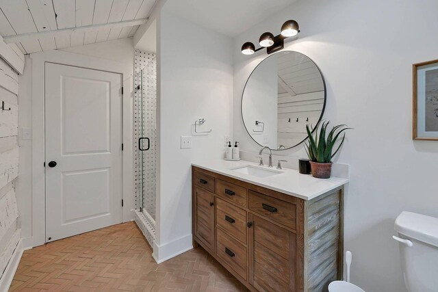 8014 Shoals Branch Rd, Primm Springs, TN 38476 - full bath with vanity, a shower stall, and wood ceiling