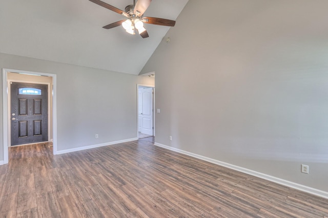 212 Towbridge Dr, Murfreesboro, TN 37129 - unfurnished room featuring high vaulted ceiling, a ceiling fan, and wood finished floors