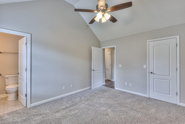 212 Towbridge Dr, Murfreesboro, TN 37129 - unfurnished bedroom with high vaulted ceiling, carpet floors, ensuite bathroom, and a ceiling fan
