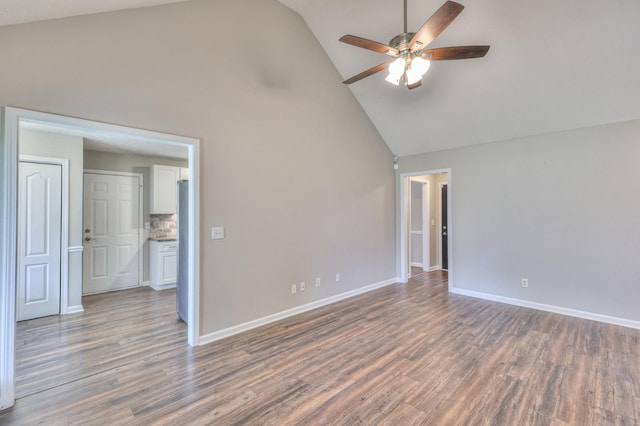 212 Towbridge Dr, Murfreesboro, TN 37129 - empty room featuring high vaulted ceiling, a ceiling fan, and wood finished floors