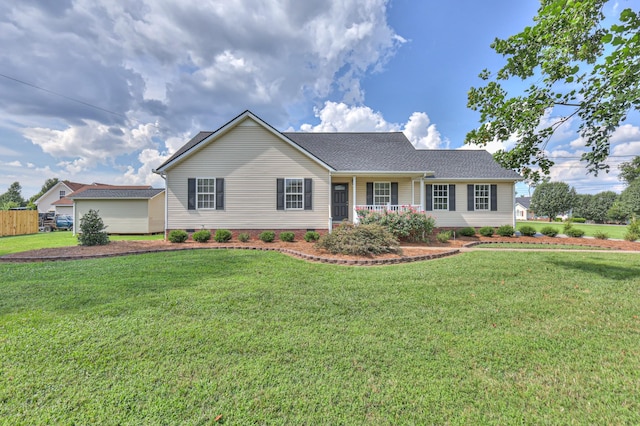 212 Towbridge Dr, Murfreesboro, TN 37129 - ranch-style house featuring a front yard, roof with shingles, crawl space, and covered porch