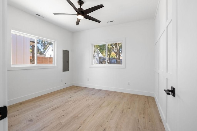 1905 Highland Ave, Columbia, TN 38401 - unfurnished room featuring electric panel, light wood-style flooring, and ceiling fan