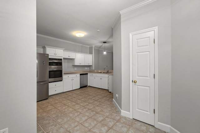 231 Green Harbor Rd Unit 59, Old Hickory, TN 37138 - kitchen with stainless steel appliances, ornamental molding, white cabinets, and light countertops