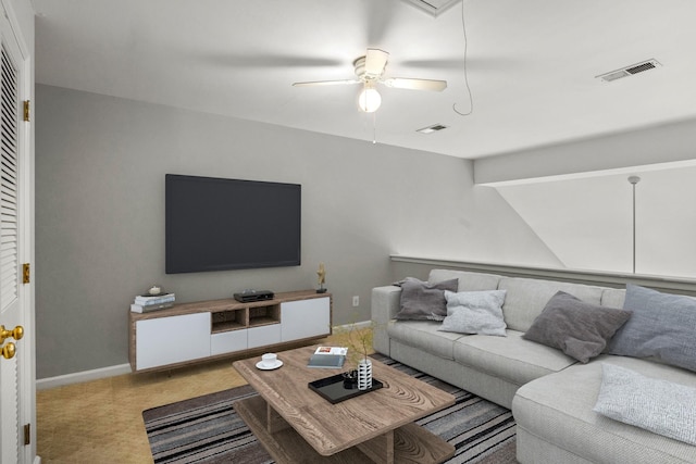 231 Green Harbor Rd Unit 59, Old Hickory, TN 37138 - living room featuring a ceiling fan, carpet floors, attic access, and vaulted ceiling