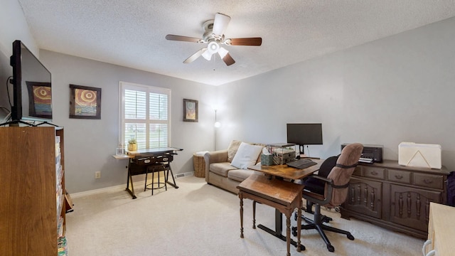 1335 Chippendale Cir, Columbia, TN 38401 - office area featuring ceiling fan, a textured ceiling, and light colored carpet
