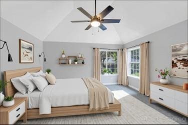 2910 Churchill Ln, Thompsons Station, TN 37179 - carpeted bedroom with lofted ceiling and ceiling fan