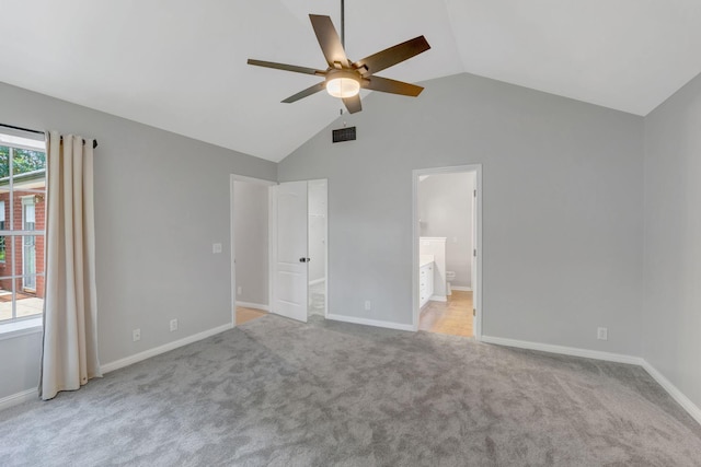 2910 Churchill Ln, Thompsons Station, TN 37179 - unfurnished bedroom with lofted ceiling, carpet, connected bathroom, and a ceiling fan