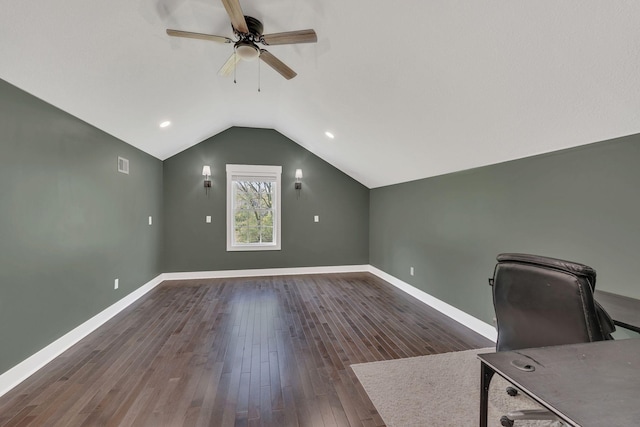 2600 Little Bartons Creek Rd, Cumberland Furnace, TN 37051 - unfurnished office featuring a ceiling fan, vaulted ceiling, and wood finished floors