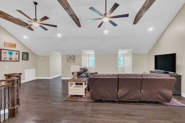 2600 Little Bartons Creek Rd, Cumberland Furnace, TN 37051 - living area featuring ceiling fan, dark wood-style flooring, and recessed lighting