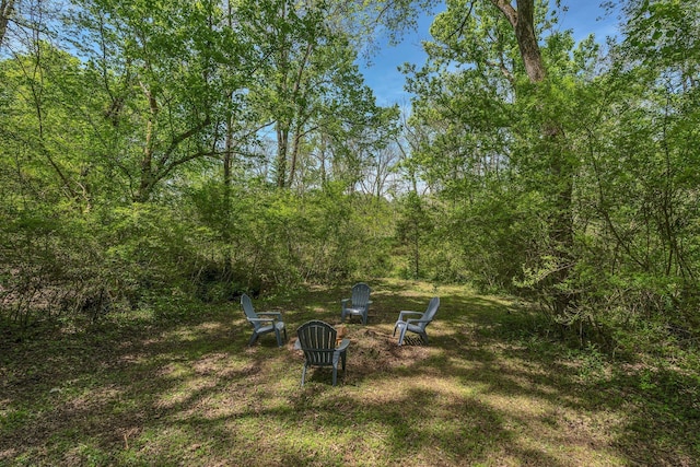 2600 Little Bartons Creek Rd, Cumberland Furnace, TN 37051 - view of yard with an outdoor fire pit and a wooded view