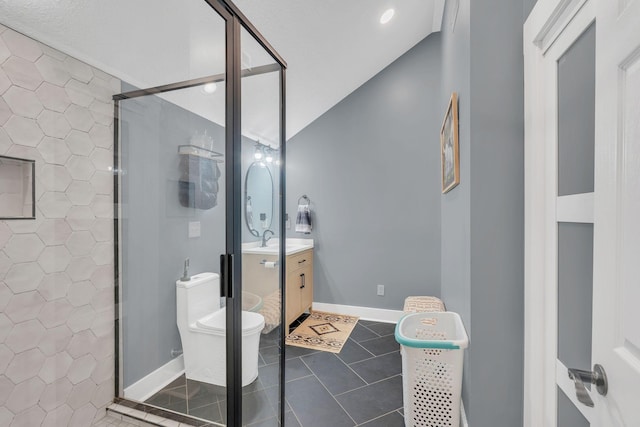 2600 Little Bartons Creek Rd, Cumberland Furnace, TN 37051 - bathroom with vanity, a stall shower, and tile patterned flooring