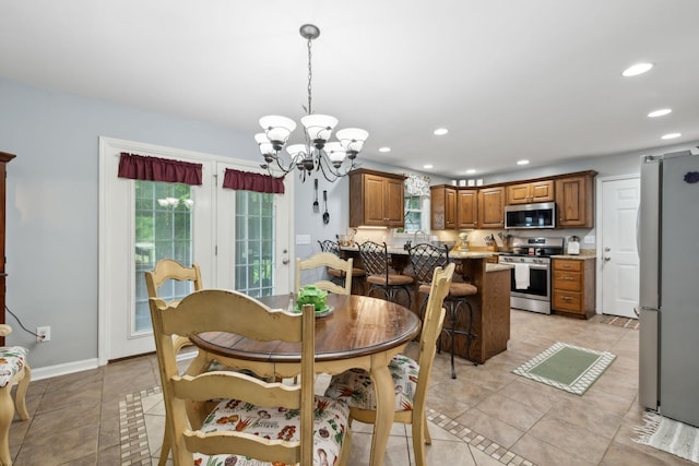 1550 Beech Bottom Rd, Watertown, TN 37184 - dining room with recessed lighting, a chandelier, and light tile patterned floors