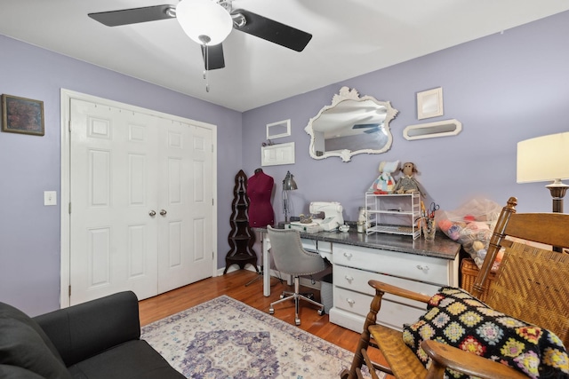 1550 Beech Bottom Rd, Watertown, TN 37184 - office area featuring wood finished floors, ceiling fan, and built in desk