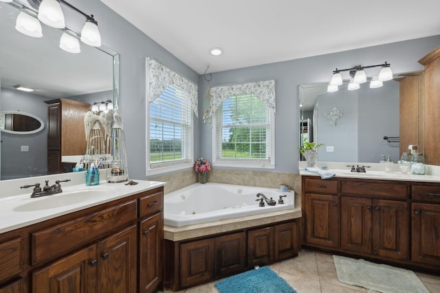 1550 Beech Bottom Rd, Watertown, TN 37184 - full bathroom featuring two vanities, a jetted tub, and tile patterned floors