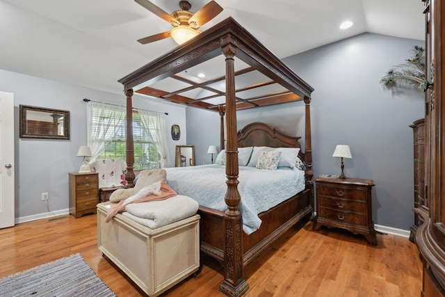 1550 Beech Bottom Rd, Watertown, TN 37184 - bedroom featuring light wood-style flooring, recessed lighting, ceiling fan, and lofted ceiling