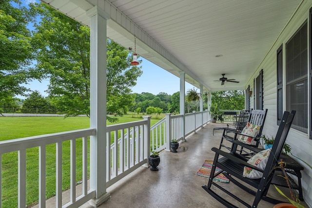1550 Beech Bottom Rd, Watertown, TN 37184 - porch with a ceiling fan and a lawn