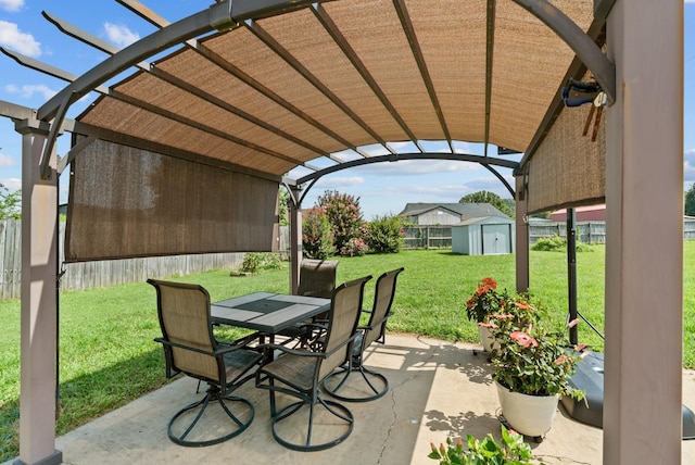 1620 Baucom Dr, Columbia, TN 38401 - fenced backyard with a storage unit, outdoor dining space, a pergola, and a patio area