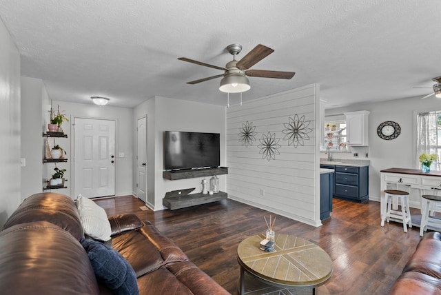 1620 Baucom Dr, Columbia, TN 38401 - living room with ceiling fan, dark wood finished floors, and a textured ceiling