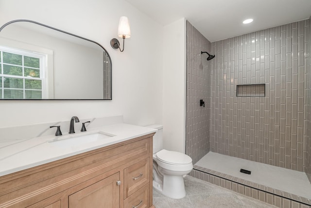 1026 Carthage Hwy, Lebanon, TN 37087 - bathroom with vanity, a tile shower, tile patterned floors, and recessed lighting
