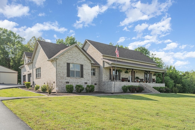 398 Beasleys Bend Rd, Lebanon, TN 37087 - view of front of house featuring a porch, a front lawn, and brick siding