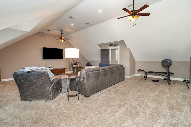 398 Beasleys Bend Rd, Lebanon, TN 37087 - carpeted living area with ceiling fan and lofted ceiling