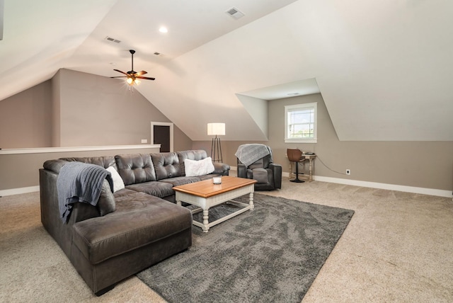 398 Beasleys Bend Rd, Lebanon, TN 37087 - carpeted living area with lofted ceiling and ceiling fan