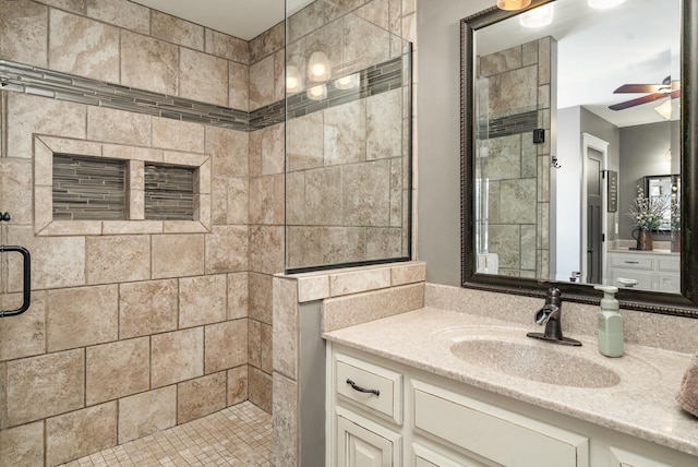398 Beasleys Bend Rd, Lebanon, TN 37087 - full bath with a stall shower, a ceiling fan, and vanity