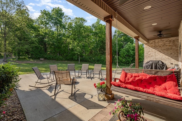 398 Beasleys Bend Rd, Lebanon, TN 37087 - view of patio featuring ceiling fan, view of scattered trees, and area for grilling