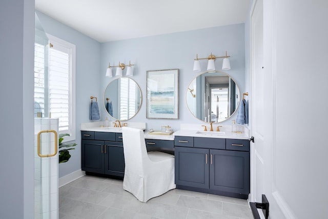 1224 Ben Forkum Dr, Lebanon, TN 37087 - full bathroom with healthy amount of natural light, vanity, a stall shower, and tile patterned flooring