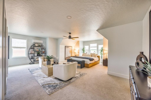 1224 Ben Forkum Dr, Lebanon, TN 37087 - carpeted bedroom featuring an AC wall unit, a textured ceiling, and ceiling fan