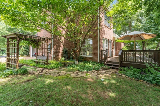 7125 Locksley Ln, Fairview, TN 37062 - view of grassy yard with a wooden deck and a pergola