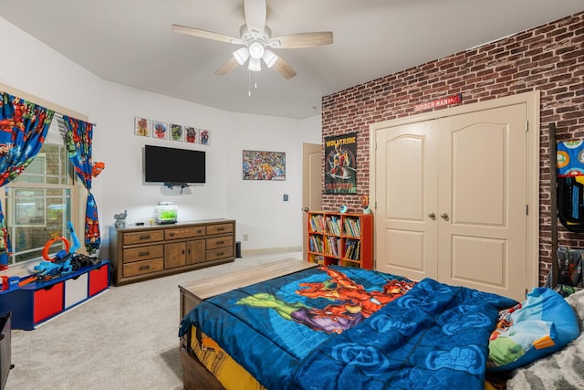 29 Harbor Pt, Lebanon, TN 37087 - bedroom with brick wall, carpet flooring, a closet, and a ceiling fan