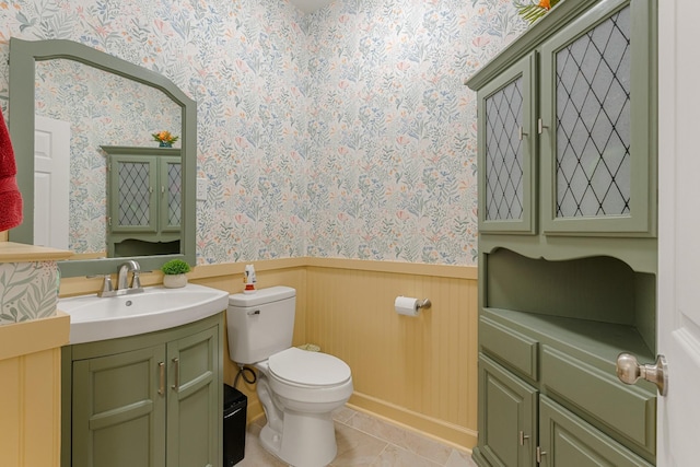 29 Harbor Pt, Lebanon, TN 37087 - bathroom featuring vanity, a wainscoted wall, wallpapered walls, and tile patterned flooring
