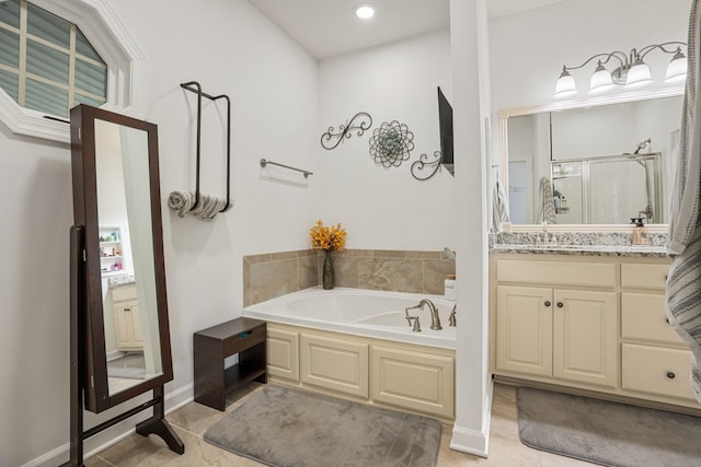 29 Harbor Pt, Lebanon, TN 37087 - full bath featuring a shower stall, vanity, a garden tub, and tile patterned floors