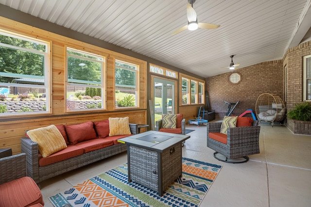 29 Harbor Pt, Lebanon, TN 37087 - sunroom featuring ceiling fan, an outdoor hangout area, plenty of natural light, lofted ceiling, and brick wall