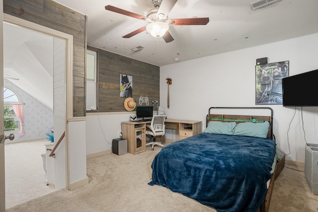 29 Harbor Pt, Lebanon, TN 37087 - bedroom featuring carpet flooring, an office area, wooden walls, and a ceiling fan