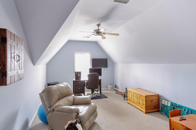 3045 Sakari Cir, Spring Hill, TN 37174 - carpeted living room with ceiling fan, lofted ceiling, and an office area