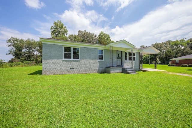 274 Spring Hill Rd, Stanton, TN 38069 - single story home with crawl space, a front lawn, covered porch, and brick siding