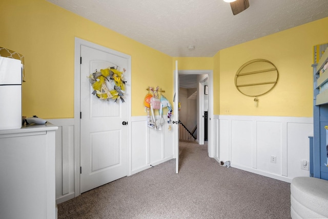2210 Indian Mound Rd, Woodlawn, TN 37191 - sitting room featuring a wainscoted wall, carpet flooring, a textured ceiling, and a decorative wall