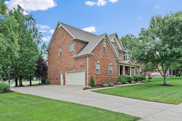 1011 Glessner Dr, Spring Hill, TN 37174 - view of side of home with brick siding, concrete driveway, a yard, a garage, and roof with shingles