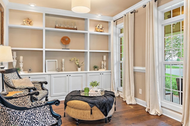 1011 Glessner Dr, Spring Hill, TN 37174 - sitting room featuring dark wood finished floors, plenty of natural light, and ornamental molding