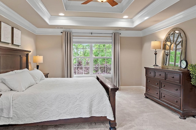 1011 Glessner Dr, Spring Hill, TN 37174 - bedroom with light carpet, multiple windows, crown molding, a raised ceiling, and a ceiling fan