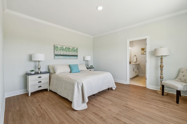 1894 Hamilton Chambers Rd, Lebanon, TN 37087 - bedroom featuring ornamental molding, light wood-style flooring, recessed lighting, and connected bathroom