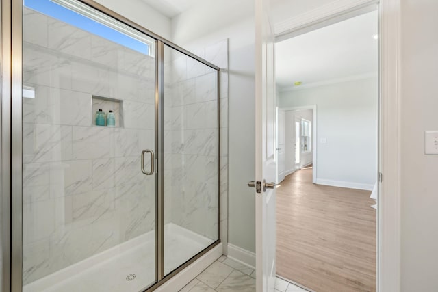 1894 Hamilton Chambers Rd, Lebanon, TN 37087 - full bath with crown molding, a marble finish shower, and marble finish flooring